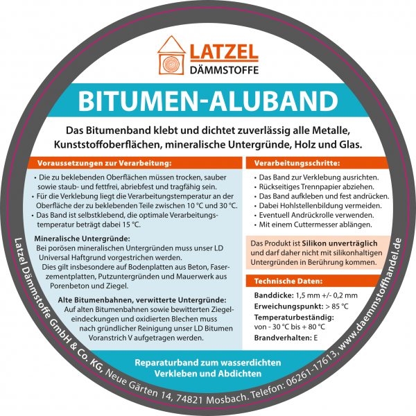 Bitumen Aluband Dichtband 150 mm - Farbe Alu