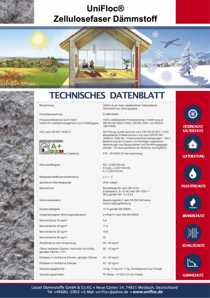 Unifloc Fußbodenschüttung aus Zellulosefasern