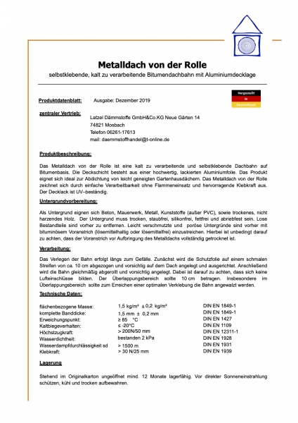 Dachabdichtungsbahn mit Aluminiumbeschichtung Farbe Ziegelrot/Terracotta - Rolle 10 m2 Selbstklebend