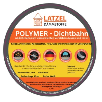 Selbstklebende Polymer Dichtbahn Breite 900 mm x 10 m - Rolle 9 m2 - Farbe weiß