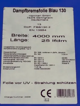 Dampfbremse  Blau 4 x 25 m - Rolle 100 m2 - sd Wert 100 m mit Zulassung im Hochbau
