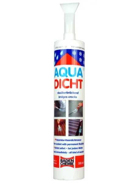 Aqua-Dicht grey 300 ml cartridge with spatula attachment – instant sealing compound for repairs, broad adhesion range even in wet conditions