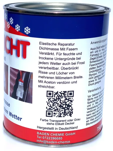 Aqua-Dicht transparente, 750 ml – compuesto sellador instantáneo para reparaciones, amplia adherencia incluso en condiciones húmedas.