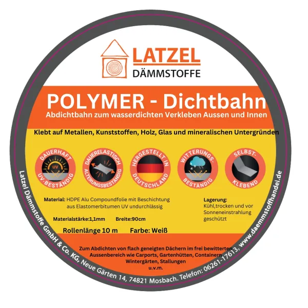 Selbstklebende Polymer Dichtbahn Breite 900 mm x 10 m - Rolle 9 m2 - Farbe weiß