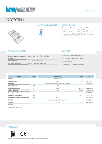 Knauf ProtectFill – aislante insuflado de lana de roca para protección contra incendios, saco de 12,5 kg