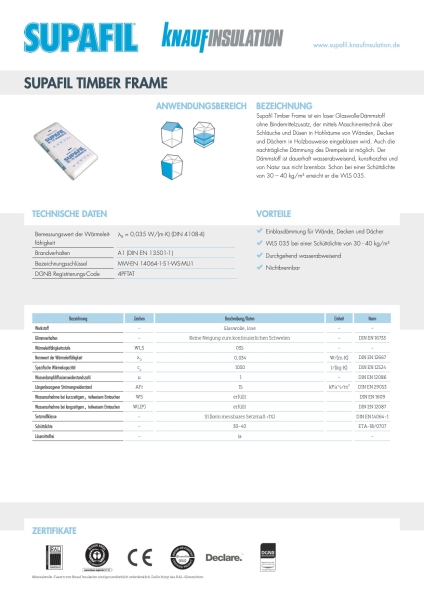 Knauf Supafil® Timber Frame – lana de vidrio suelta, palé de 431,6 kg.