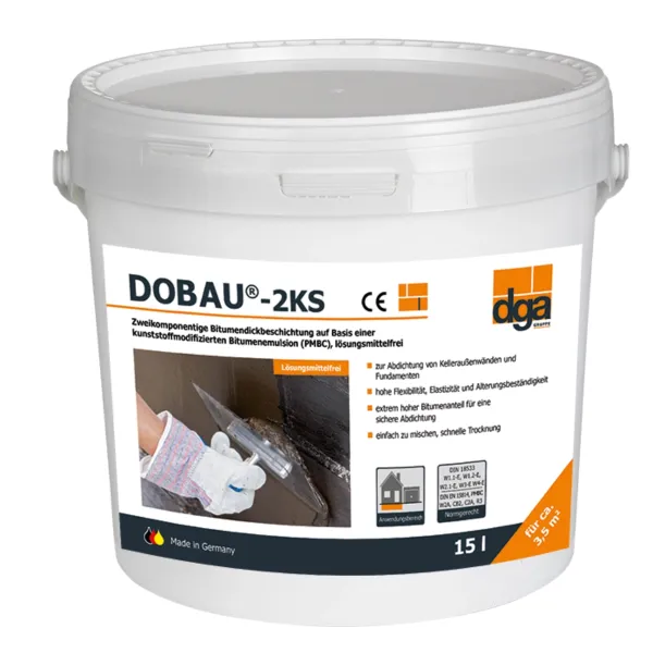 DOBAU®-2KS – solvent-free, two-component polymer-modified bitumen thick coating for structural waterproofing , 15 L bucket