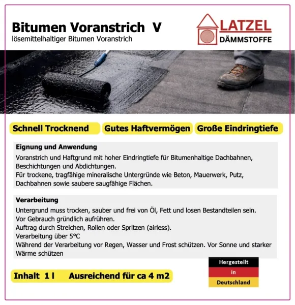 Bitumen Voranstrich V lösemittelhaltig Gutes Haftvermögen  1 L Dose