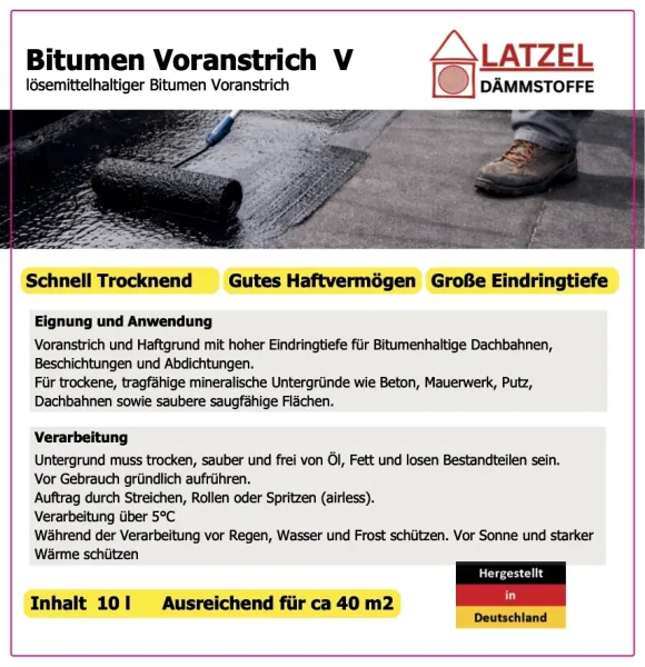 Bitumen Voranstrich V lösemittelhaltig Gutes Haftvermögen  Kanister 10 Liter