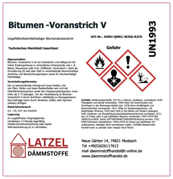 Bitumen Voranstrich V lösemittelhaltig Gutes Haftvermögen  Kanister 10 Liter