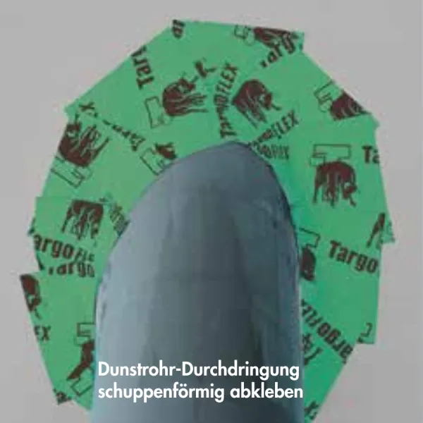 Targo FLEX roll 25 m, width 150 mm – highly flexible airtight sealing tape for penetrations, release liner slit in the center.